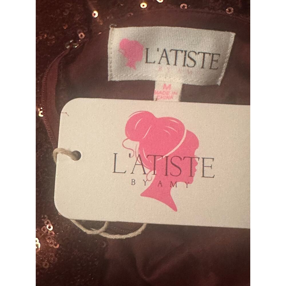 NWT L’Atiste by Amy Maroon Sequin Backless Prom Dress  Size M - Picture 6 of 6